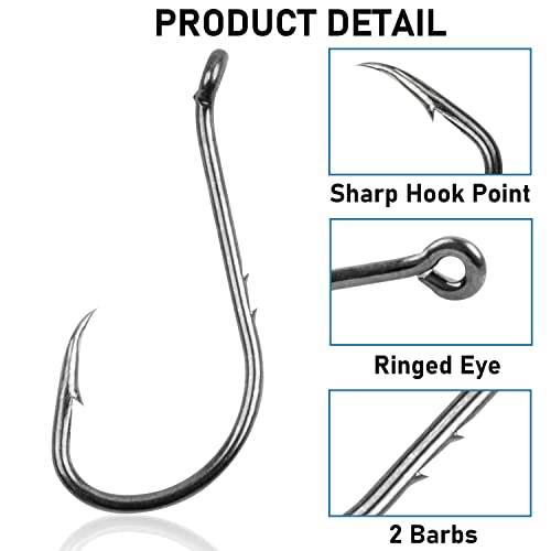 Offset Octopus Circle Hooks, 100pcs Baitholder Fishing Hooks Sharp Beak Fishing Gear and Equipment for Catfish Freshwater Saltwater Steelhead Trout Bass, Black, Size #8-6/0 - size: Size 3/0 - 100pcs