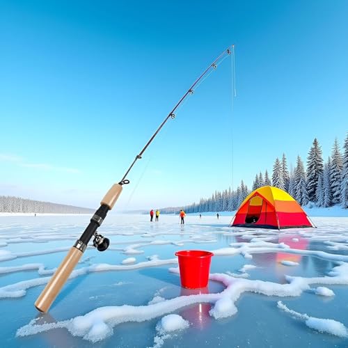 Ice Fishing Rod Combo - Telescopic Fishing Rod, Ergonomic Ice Fishing Gear,Retractable Winter Fishing Pole, Cold Weather Fishing Rod, Portable Rod Combo Suitable for Trout,Walleye and Perch（Pale Pink）