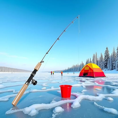 Ice Fishing Rod Combo - Telescopic Fishing Rod, Ergonomic Ice Fishing Gear,Retractable Winter Fishing Pole, Cold Weather Fishing Rod, Portable Rod Combo Suitable for Trout,Walleye and Perch（Pale Pink）