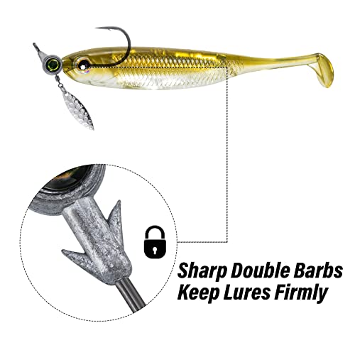 Dr.Fish 10 Pack Underspin Jigs Heads 3D Eye Freshwater Swimbait Jig Freshwater Bass Walleye Fishing Mustad Hooks Willow Blade 1/8oz,3/16oz,1/4oz,3/8oz - color: Unpainted, size: 1/8oz(#3/0 Hooks)