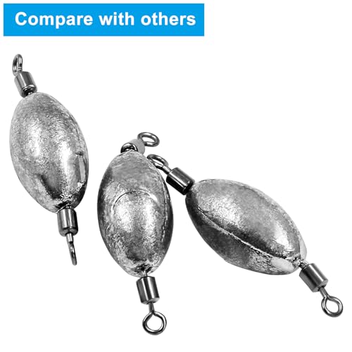 Uenhoy Fishing Weights Inline Trolling Fishing Sinker Tackle with Inner Swivels, Oval Drop Casting Fishing Weight Sinkers - size: 1/4 oz, 20pcs
