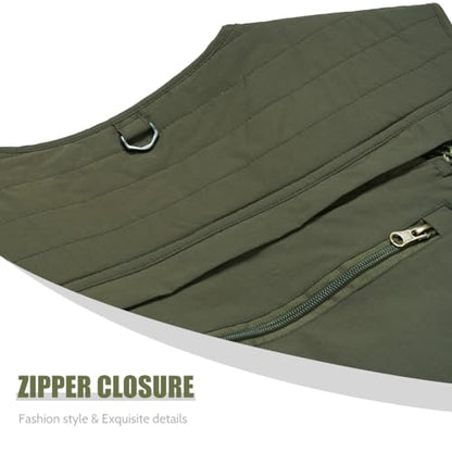 TOLOER Men's Summer Fishing Vest Multi Pockets Casual Vests Waterproof Quick Dry Outdoor Mountain Photography - color: Army Green-8898, size: Small