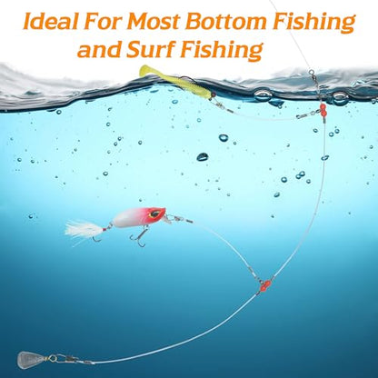 Fishing Leader Rigs Saltwater Tackle Rigs with Swivels Snaps, High Strength Wire Leaders Rigging Surf Fishing Gear Equipment for Lures Bait Hooks Catfish Walleye - color: Blue Nylon Leader, size: 12PCS, style: 2 Arm
