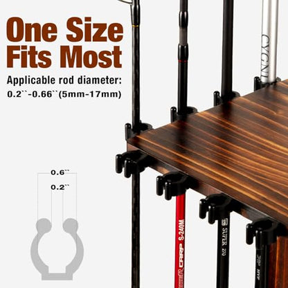 Ghosthorn Fishing Rod Holders for Garage 360 Degree Rotating Fishing Pole Rack, Floor Stand Holds up to 16 Rods Wood Fishing Gear Equipment Storage Organizer, Fishing Gifts for Men Women - style: nospin