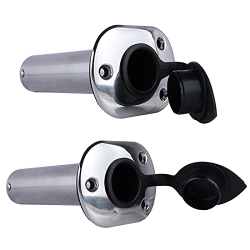 Hoffen 2Pcs Boat Stainless Steel Fishing Rod Holder Flush Mount 15/30/90 Degree with PVC Cap,Inner Tube and Gasket - style: 90 Degree
