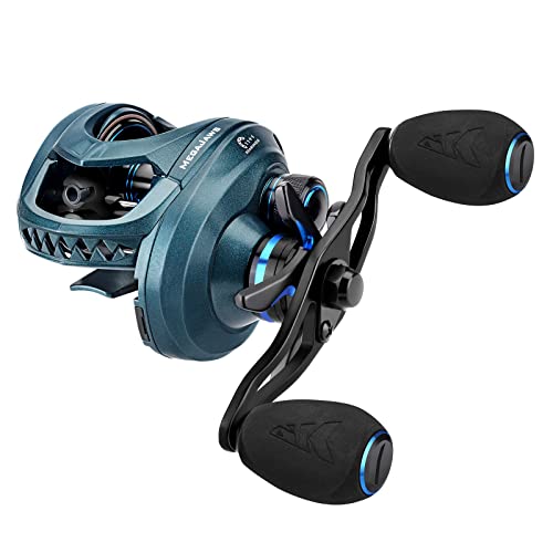 KastKing MegaJaws Elite Baitcasting Fishing Reel, New AutoMag Dual Braking System, Only 6.7oz, 17.64 LBs Carbon Fiber Drag, 11+1 Shielded BB, High Speed 5.4:1 to 9.1:1 Gear Ratios - size: Left - 6.5:1, style: Megajaws