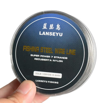 100M 33LB Fishing Steel Wire Fishing Lines max Power 7 Strands Super Soft Wire Lines Cover with Plastic Waterproof Diameter 0.6mm