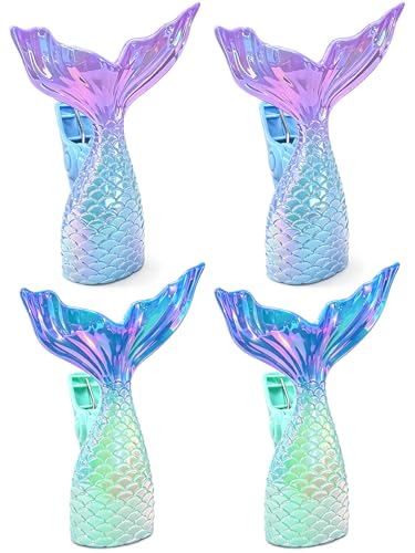 Beach Towel Clips, 4 Pack Dreamy Gradient Mermaid Tail Towel Clips for Beach Chairs, Windproof Beach Chair Clips for Beach, Cruise, Pool, Patio - style: Mermaid Tail