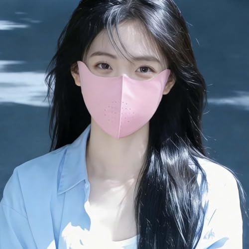 3D Ice Silk Cooling Sun Protection Face Mask, Breathable Cycling Mask with Adjustable Ear Loops, Reusable Summer Face Cover - color: Pink