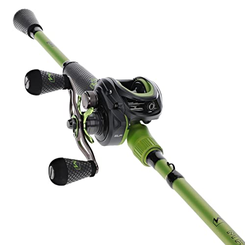 Lew's MACH 2 Baitcast Reel and Fishing Rod Combo, IM8 Graphite Blank Fishing Rod, Winn Dri-Tac Ultra Handle, Black/Green - size: 7'3"