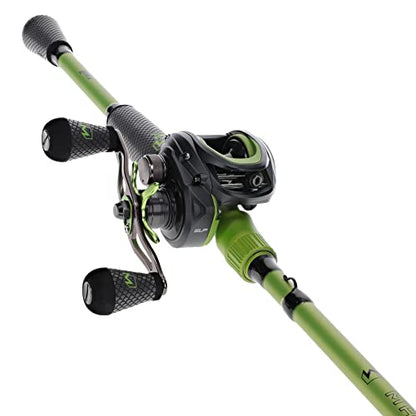 Lew's MACH 2 Baitcast Reel and Fishing Rod Combo, IM8 Graphite Blank Fishing Rod, Winn Dri-Tac Ultra Handle, Black/Green - size: 7'3"