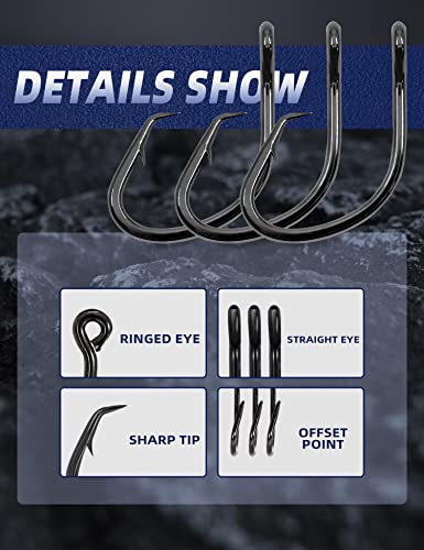 BLUEWING Wide Gap Offset Circle Hook with Big Game Stainless Steel Swivel, Live Bait, Ringed for Freshwater and Saltwater - size: 3/0 - 25pcs