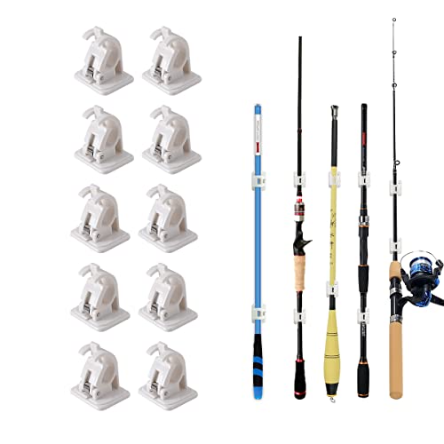 Wall Mounted Rod Clips - 10Pcs Fishing Pole/Cue/Curtain Rod Holder Clips Storage Rack - color: White