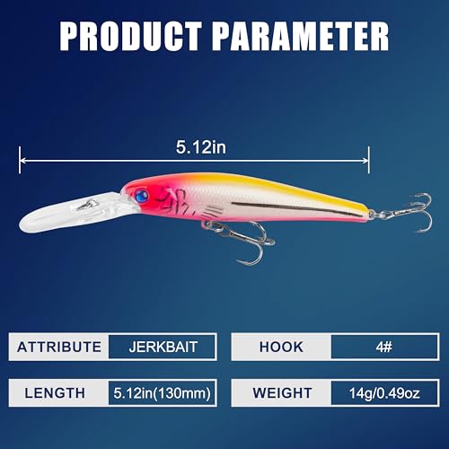 OROOTL Minnow Jerkbait Fishing Lures, 10pcs Deep Diving Jerk Baits Kit Saltwater Trolling Lures Lifelike Swimbaits Hard Lure for Bass Trout Walleye Bluefish Saltwater Freshwater