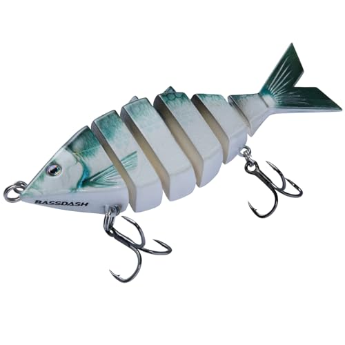 BASSDASH Bone Swimbait Multi Jointed Hard Fishing Lure for Bass Trout Bluegill Pike with Angled Cut Segments - color: Slate Blue Shad
