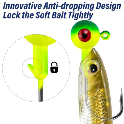 Alwonder 10-Pack Round Fishing Jig Heads, Bass Ball Jigs Hooks 3D Eyes High Carbon Steel 1/8-1/2OZ Pompano Jig Head Saltwater Freshwater Jigs Heads for Fishing Pompano Bass Trout Walleye Striper - color: Green, size: 3/16oz