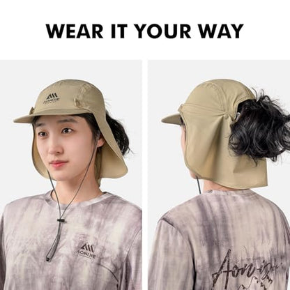 AONIJIE Sun Hat with Removable Neck Flap for Men & Women - Breathable Mesh Fishing Hat, Lightweight Hiking Sun Cap - color: Khaki