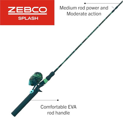 Zebco Splash Spincast Reel and Fishing Rod Combo, Fiberglass Rod, Ball Bearing System, All Metal Gears, 8-Pound Line - color: Grunge Green
