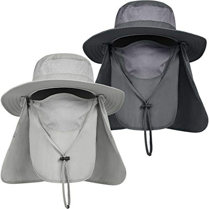 IYEBRAO Mens Outdoor Sun Hat with Face Neck Flap UV Protection Wide Brim Fishing Hat for Hiking Safari Gardening UPF 50+ - color: 2 Pack-dark Gray＆light Gray