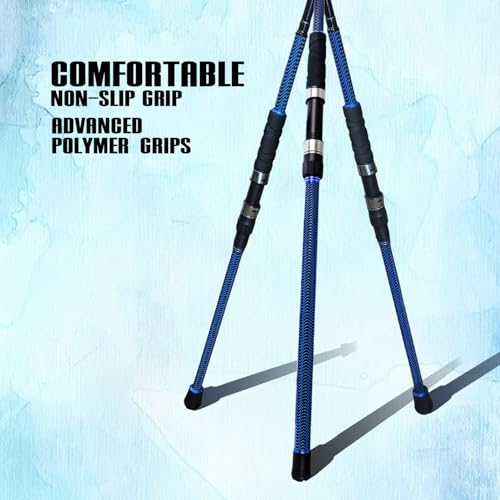 Fiblink Surf Fishing Rod Carbon Surf Spinning Rod Portable Travel Saltwater Beach Blue Surf Rod with SuperPolymer Handle 8'6"/9'/10'/12'/15' - style: 12'-4pc-h Spin