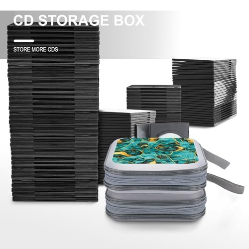Turquoise Luxury Texture Gold Glitters Marble Hard Plastic DVD Case Portable Zipper CD Cases Holder Cases Storage Binder Booklet Album 40 Capacity - color: color769
