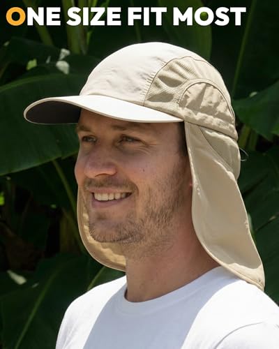 Mens Sun Hat with Breathable Mesh Sun Hats for Men Sun Protection Fishing Hat with Neck Flap for Hiking Cycling - color: Brown Khaki