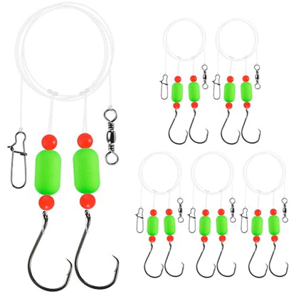 Alwonder 5-Pack Pompano Rigs Surf Fishing Rigs with Snell Floats, Saltwater Live Bait Rig Swivels Duo Lock Snaps Circle Wide Gap Kahle Hooks Rig for Beach Surf Casting Pier Jetty Fishing - color: Yellow 5-Pack, size: #2/0 Circle Hook