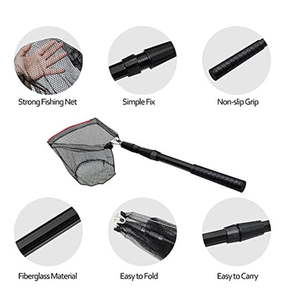 SAN Like Fishing Net Fish Landing Nets Collapsible Telescopic Sturdy Pole Handle for Saltwater Freshwater Extending to 36/43/71/98inches - color: Black, size: Small