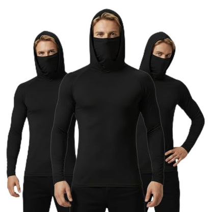 Men's 3 Pack UPF 50+ Sun Protection Hoodies, Long Sleeve UV Cooling Shirts with Face Cover - color: Black, size: X-Large