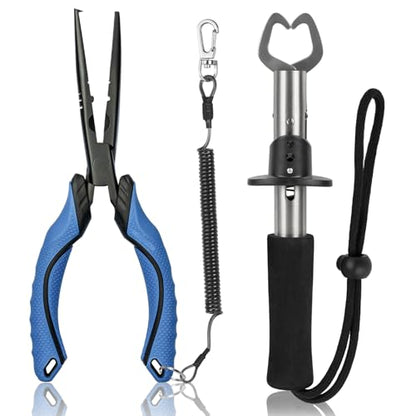 Fishing Tools Kit,Fishing Hook Remover Pliers | Fish Lip Gripper, Muti-Function Fishing Gear with Lanyard, Saltwater Resistant Fishing Accessories - color: 9"Fishing Pliers Blue