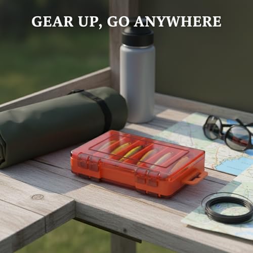 Double-Sided Fishing Lure Box, Slim PU Leather Tackle Organizer for Kayak & Travel, 13 x 3.3 x 1.6 Inches - color: Orange
