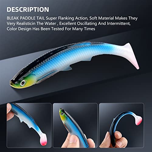 ZHENGYI 4pcs Paddle Tail 14.5g 120mm Fishing Soft Lures 3D Eyes T Tail Artificial Bait Plastic Pike Fishing Lures - color: G