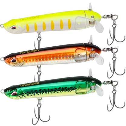 TRUSCEND Popobait Easy Catch Fishing Lures with BKK Hooks, Instant Startup, Longer Cast, Balanced Spray/Sound/Swim, Plopper Topwater Lures for Bass, Trout, Pike, Walleye, Freshwater Saltwater Fishing - color: C-3.5",0.35oz