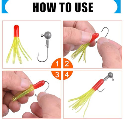 Soft Plastic Fishing Lure Jig Head Hook Kit,Grub Worm Lures Crappie Jigs Head Grub Tail Swimbait Tube Bait Jigs for Saltwater Freshwater, Trout Crappie Fishing - color: 110PCS Sets