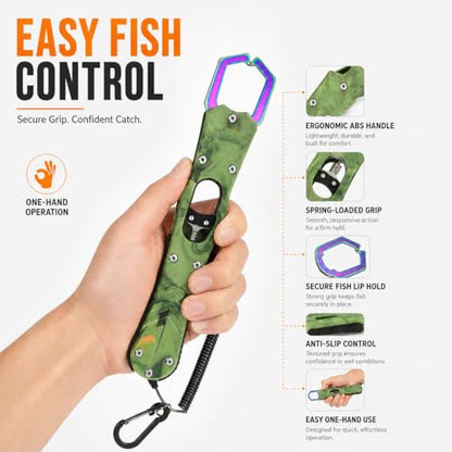 YINEE Fishing Pliers and Fish Lip Gripper Set, Stainless Steel Fishing Gear, Saltwater Hook Remover Split Ring Tool - color: Green-Fishing Pliers&Fish Lip Grippe
