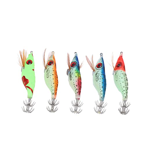 5Pcs Fishing Lures, Stainless Steel Minnow Fishing Lures Built in Steel Wire, Fishing Swimbaits with Double Row Squid Hook, Fake Wood Shrimp Bait