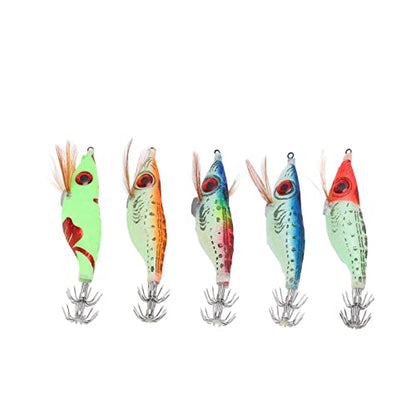 5Pcs Fishing Lures, Stainless Steel Minnow Fishing Lures Built in Steel Wire, Fishing Swimbaits with Double Row Squid Hook, Fake Wood Shrimp Bait