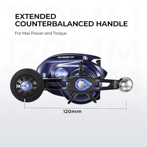 Piscifun Alinox 400 Baitcaster Fishing Reel, 38Lbs Max Drag Aluminum Alloy Frame Baitcasting Reel, Available in 6.6:1/8.1:1 Gear Ratio, Freshwater and Saltwater Low Profile Casting Reel for Musky - color: Bluish-violet - 6.6:1, style: Right Hand Retrieve