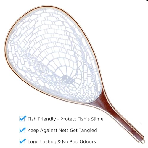 Garvee Fly Fishing Landing Net, Soft Rubber Mesh Trout Net with Straight Handle Frame for Catch and Release, Gifts for Father Men