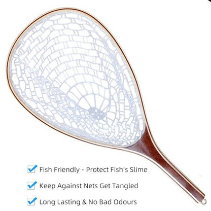 Garvee Fly Fishing Landing Net, Soft Rubber Mesh Trout Net with Straight Handle Frame for Catch and Release, Gifts for Father Men