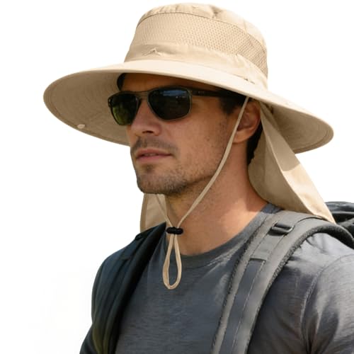 ZOORON Sun Hats for Men Women Fishing Hat with Neck Flap,UPF 50+ Sun Hat Waterproof Wide Brim Bucket Hats for Safari Hiking - color: 1-beige(neck Flap)