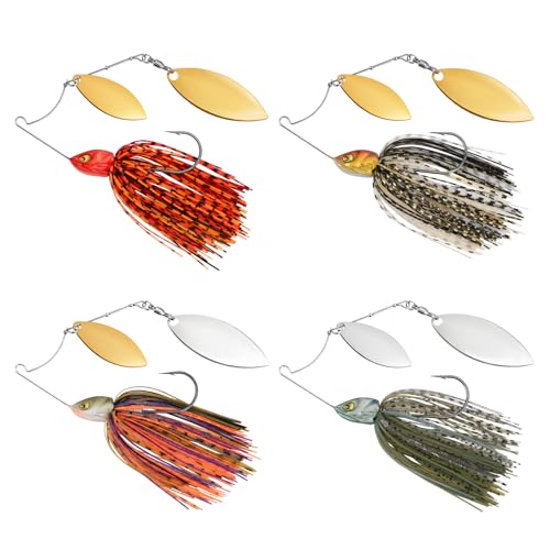 MadBite by KastKing Spinnerbait Fishing Lures, Bass Trout Salmon Walleye Stainless Steel Spinner Baits Kit, Saltwater Freshwater, 4 pcs - color: Bait Fish - Double Willow, size: 1/2oz
