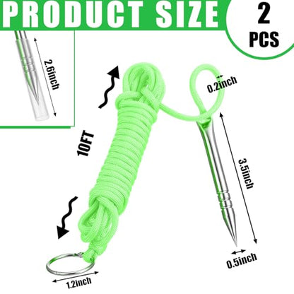 Soulchen 2 PCS 10 Ft 550lb Glow in The Dark Paracord Fishing Stringer Fish Holder with Stainless Steel Fish Spike and 1 Inch Split Ring - color: Green, Glow in Green