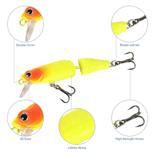 Jointed Minnow Crankbait Fishing Lure: 5pcs Jerkbait Sinking Hard Baits for Bass Trout Catfish Musky Bluegill Fishing Plug - color: 5pcs Thin