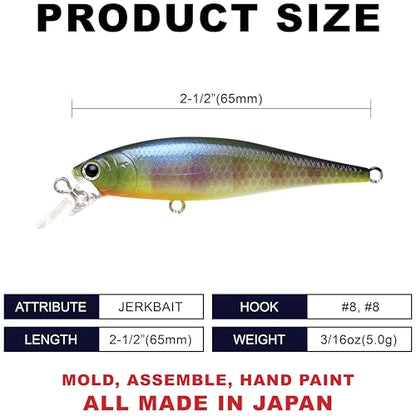LUCKY CRAFT Pointer 78SP Fishing Lures, 3” Jerkbait Freshwater Bass & Trout Lures, Suspending 4ft–5ft Depth, Jerkbait with Walk-the-Dog Action, Precision Bass Fishing Gear and Accessories - color: 269 BE Gill, size: PT65
