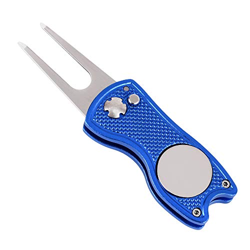 Mile High Life Microfiber Waffle Pattern Golf Towel | Club Groove Cleaner Brush | Foldable Divot Tool with Magnetic Ball Marker (Blue Towel/Brush/Fish Divot) - color: Blue Towel/Brush/Fish Divot