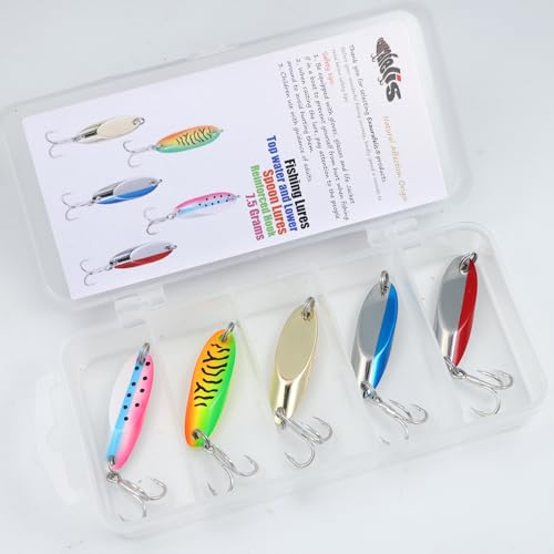 EXAURAFELIS 5pcs Fishing Lures Casting Spoon Lure Fishing Spoons for Trout, Bass, Crappie, Pike, Walleye - Saltwater & Freshwater with Tackle Box - 1/4oz, 3/4oz - color: Color A 1/4 oz