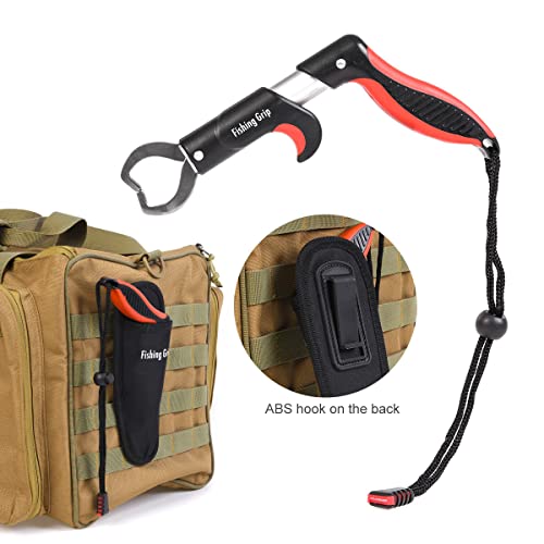 Pistol Grip Stainless Steel Fish Lip Gripper, Portable Handheld Fish Lip Clip with Lanyard, Freshwater Saltwater Fishing Fish Holder for Anglers (Red)