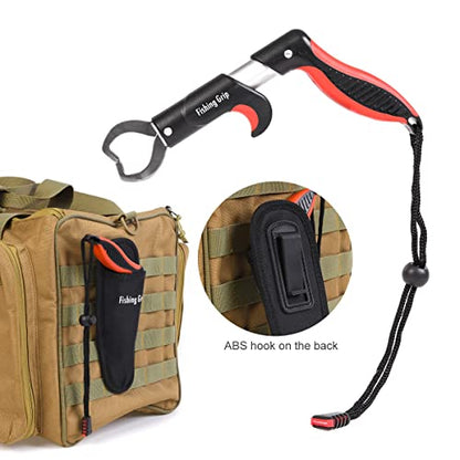 Pistol Grip Stainless Steel Fish Lip Gripper, Portable Handheld Fish Lip Clip with Lanyard, Freshwater Saltwater Fishing Fish Holder for Anglers (Red)