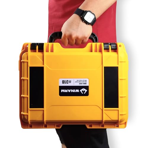 Fishing Reels Storage Case 15 Inches,Heavy Duty Waterproof Fishing Wheel Protective Hard Case, Tackle Collection Holder Box, 9pcs Adjustable Shockproof Dividers (Yellow with mesh bag) - color: Yellow with mesh bag